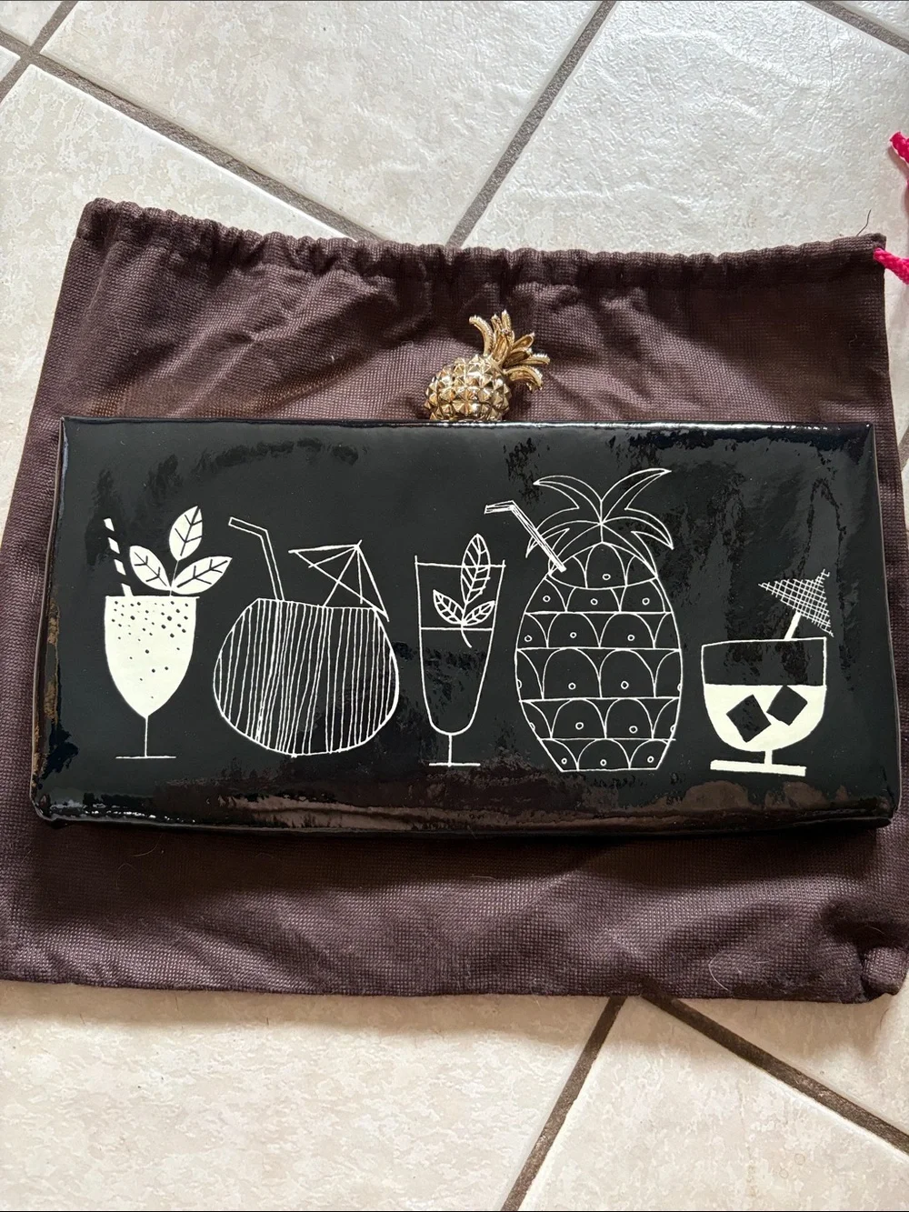 Vintage kate spade Tiki Bar Cocktail clutch with pineapple clasp